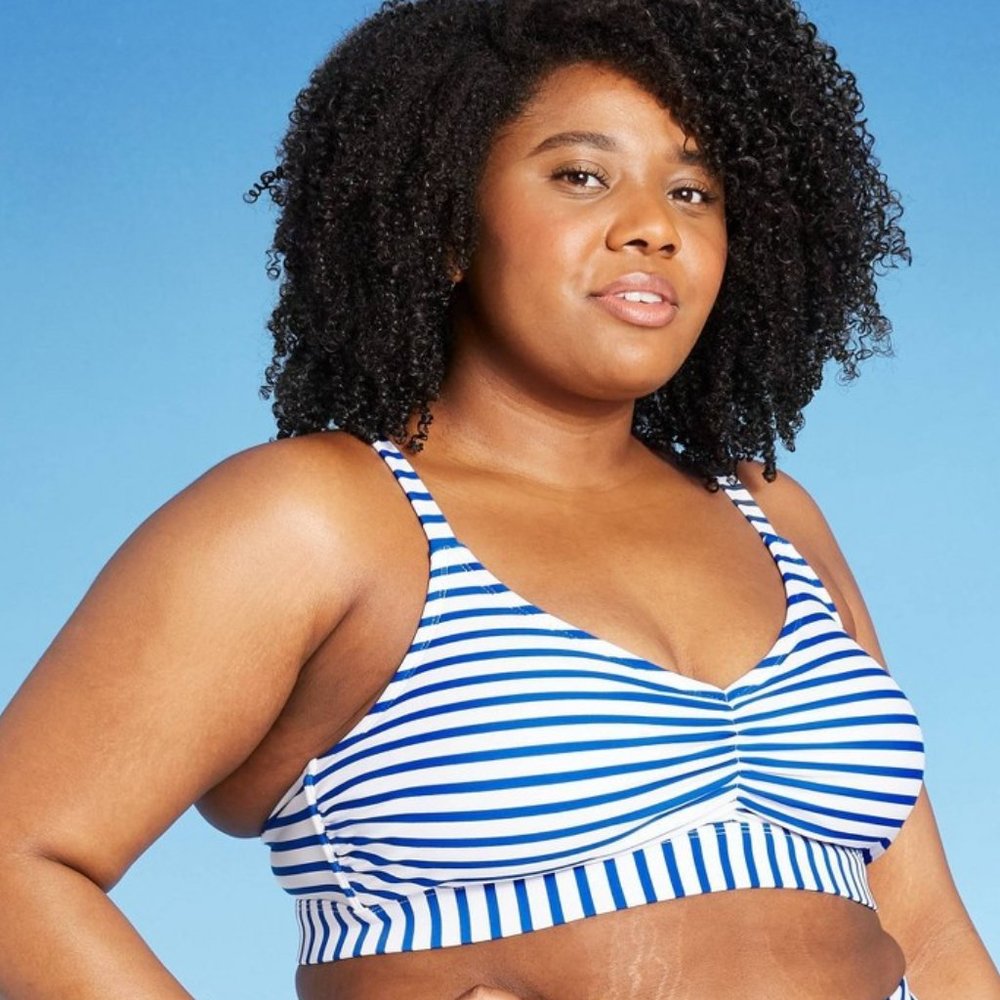 Kona Sol Plus Size Bikini Top Blue Stripe, 20W